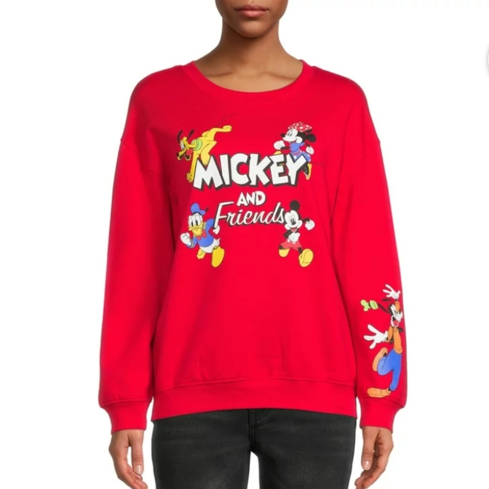 Disney Juniors Mickey & Friends Red Pullover Crewneck Sweater Size Large GUC
